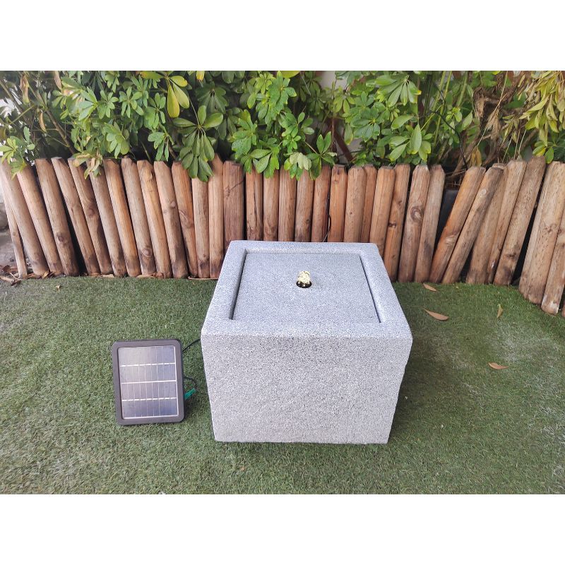 Cuboid Solar Water Fountain in Marble Grey