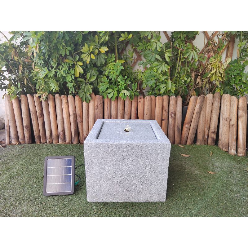 Cuboid Solar Water Fountain in Marble Grey