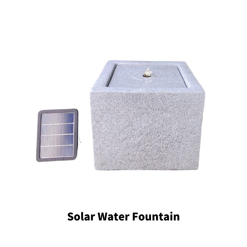 Cuboid Solar Water Fountain in Marble Grey