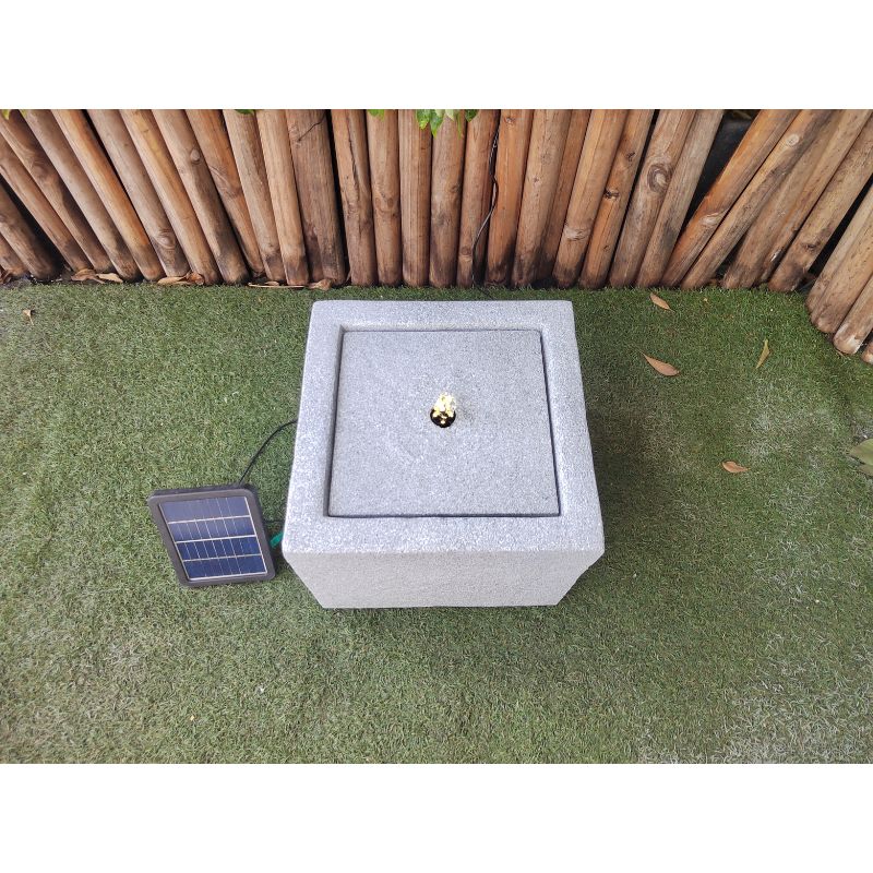 Cuboid Solar Water Fountain in Marble Grey