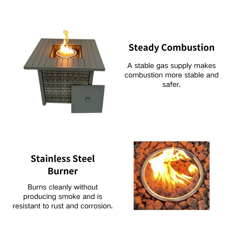 Popular Weave Design Square Propane Fire Pit with Lava Rocks