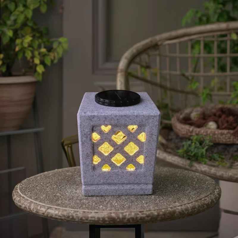 Stone Finish LED Solar Light Lantern