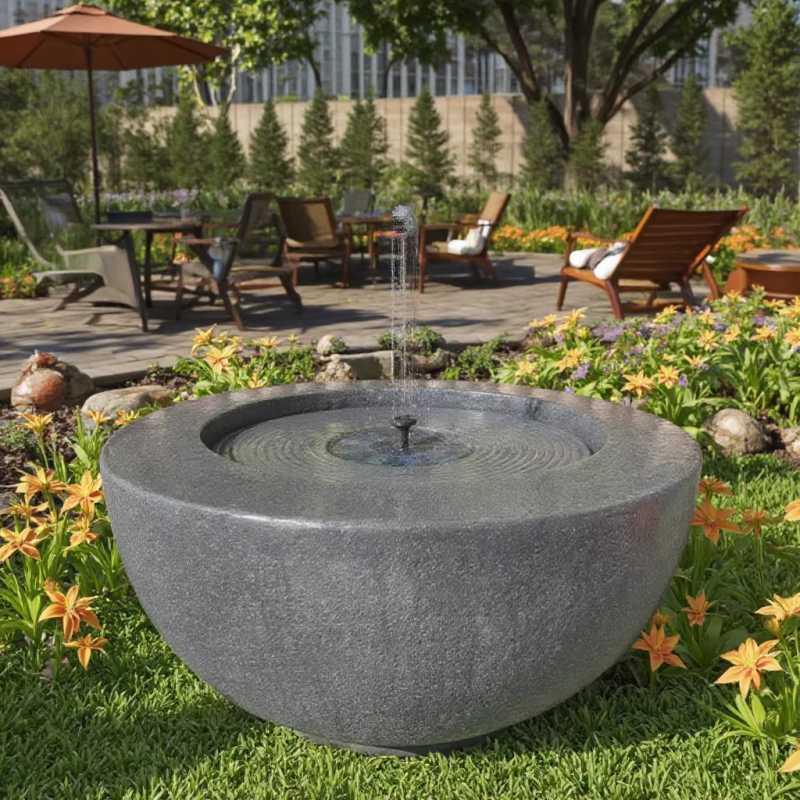 Round Design Grey Solar Water Fountain