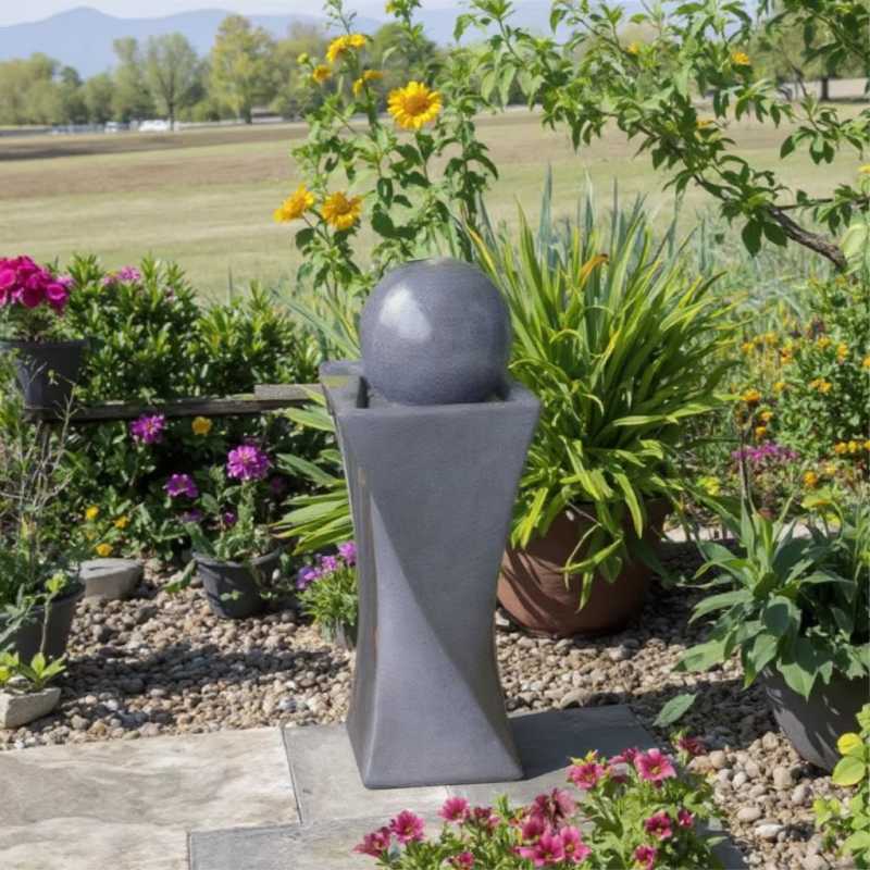 Spiral Base Grey Solar Fountain with Water Pump