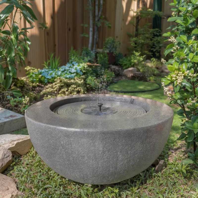 Round Design Grey Solar Water Fountain