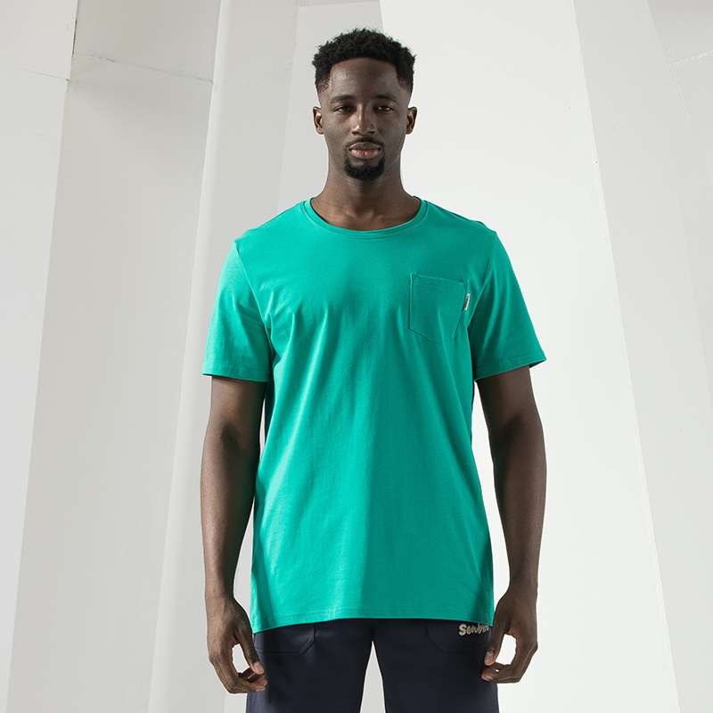 Men Double Yarn Cotton Quick Drying Round Neck Solid Color T Shirt