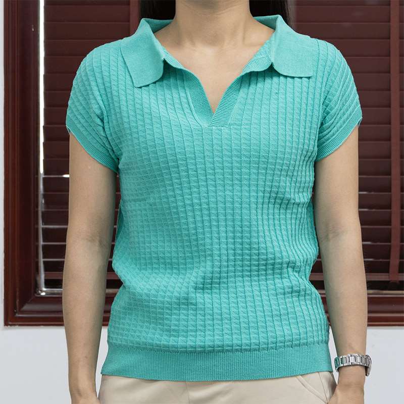 Women's Summer Short Sleeve V-Neck Collar Polo Shirt