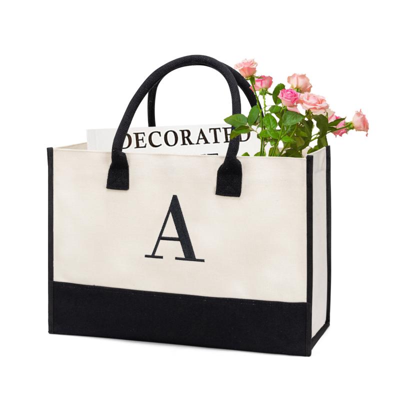 Elegant Personalized Letter Tote Bag Canvas Handbag for Weddings