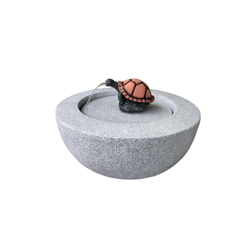 Marble Grey Turtle Statue Solar Water Fountain with LED Light for Outdoor Garden Decoration